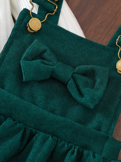 2 հատ մանկական ձմեռային հագուստի հավաքածու. Հարմարավետ փափուկ թևքերով զգեստ և A-գծի ժապավեն՝ օձիքով և ծոպերով զարդարանքով - փափուկ, տաք հագուստ լուսանկարահանումների համար, Սուրբ Ծնունդ (ձեռքով լվացվող), իդեալական է բացօթյա օգտագործման համար