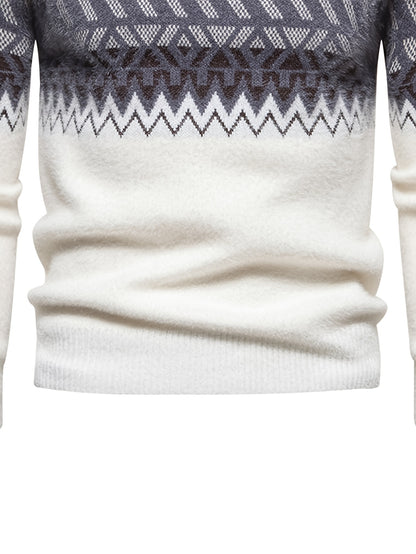 SENMEIGUO տղամարդու ամենօրյա, կլոր վզնոցով տրիկոտաժե սվիտեր՝ հարմարավետ, երկար թևքերով, գծավոր նախշերով, բարձր ձգվող ակրիլային խառնուրդով՝ աշուն/ձմեռ