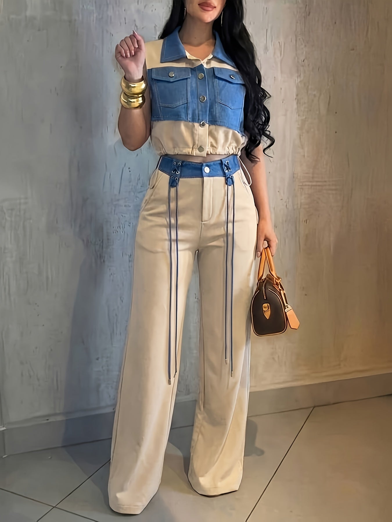 Elegant Sleeveless Jacket and Straight Pants Set for Spring/Fall