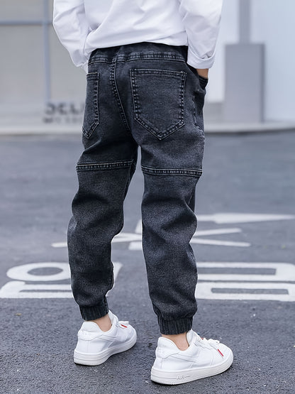 Boys' Casual Rib-Knit Cuff Denim Pants for Spring/Fall