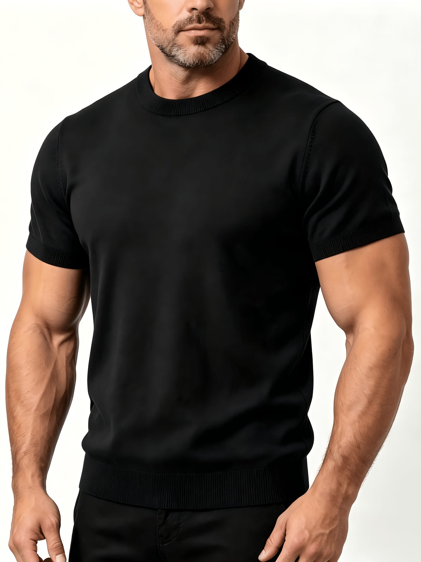 Men's Summer Casual Knit T-Shirt, Soft Breathable Crew Neck