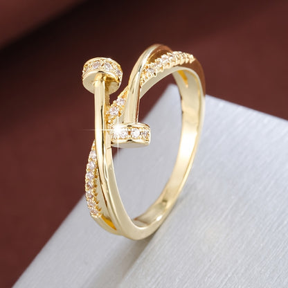 Women's Simple Cross-Inlay Zirconia Ring in White Gold Plating