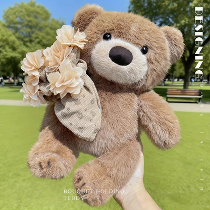 Flower-Holding Teddy Bear, Warm Desktop Decoration, Practical Desk Companion Doll, Holiday Gift