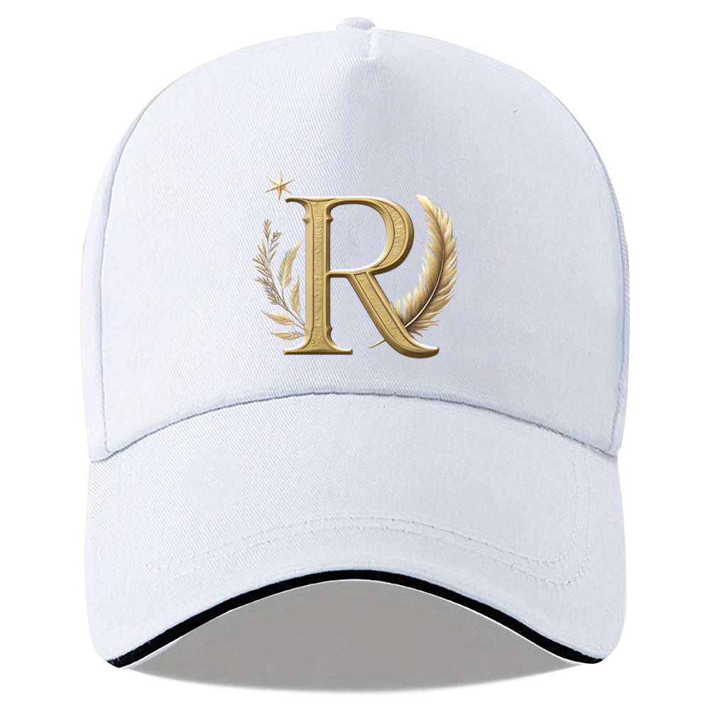 Lightweight Adjustable Baseball Cap with Golden Letter R and Wheat Ear