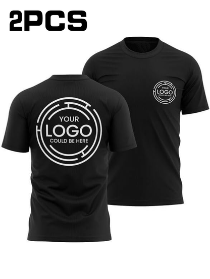 2pcs Men's Quick-Dry T-Shirts - Moisture-Wicking Breathable Gym Shirts with Custom Logo Print, Regular Fit Round Neck for Workout  Casual Wear, Workout Shirts, Durable Sportswear