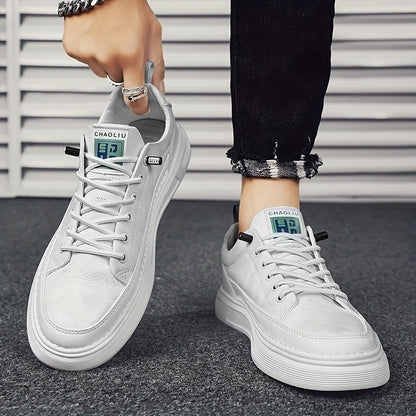 Men's Casual Low-Top Sneakers in Light Beige - Versatile All-Season White Shoes with Elastic Laces, Durable PU Upper & PVC Sole, Comfortable Fabric Insole for Casual Attire