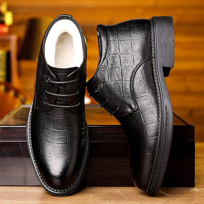 Տղամարդու ձմեռային տաք բրդյա ծածկույթով բարձրակրունկ կոշիկներ՝ չսահող, դիմացկուն, ոճային սև օքսֆորդներ՝ գործնական և առօրյա հագուստի համար, իդեալական են հարսանիքների և բացօթյա միջոցառումների համար, ձմեռային կոշիկներ | Նրբագեղ ոճ | Կայուն ռետինե ներբան