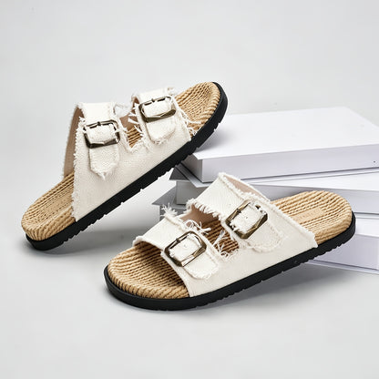 Men's Adjustable Double Buckle Summer Slides with Soft Sole