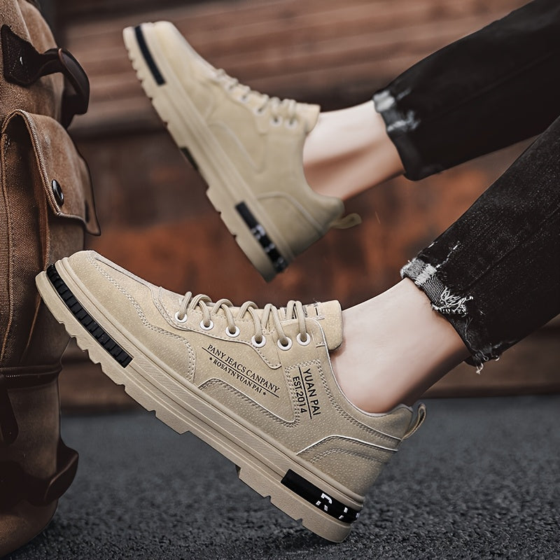 Men'S Fashion Sneakers, Casual All-Season Low Top Lace-up Shoes, Solid Color, Round Toe, Faux Upper & Inner, PVC Sole, Cloth Insole, Outdoor Streetwear