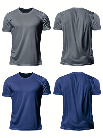 Տղամարդկանց պինդ սպորտային վերնաշապիկ, Active Breathable Short Mee Slim-fit Crew Neck Tee, Տղամարդու հագուստ բացօթյա համար