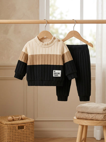 Toddler Boys' Casual Color-Block Long Sleeve Top & Pants Set