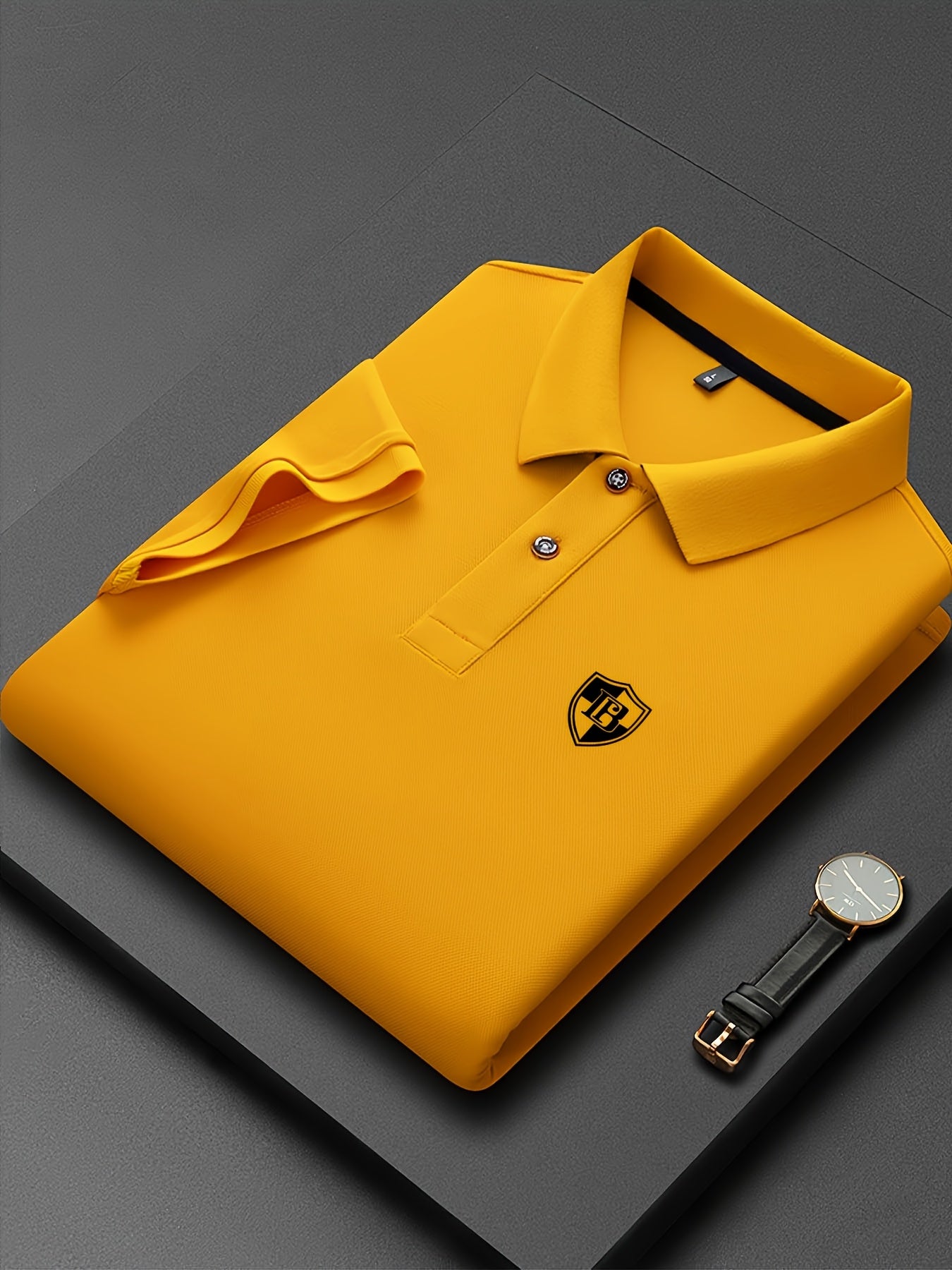 Men'S Fashion Short-Sleeve POLO Shirt | Contrast Rib-Knit Collar with 3D High-Frequency Print | Casual Style, Regular Fit, Summer Season - ayq