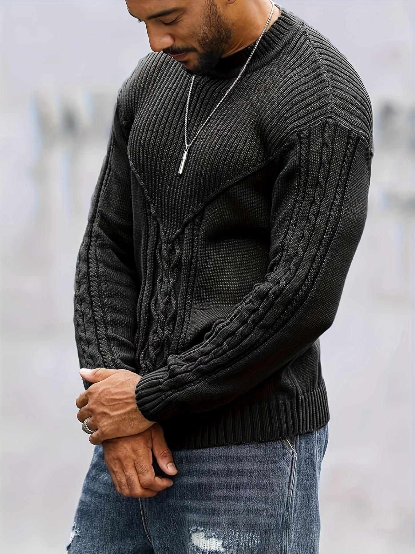 Men'S Gentlemanly Mature Round-Neck Pullover Knitwear for Autumn And Winter