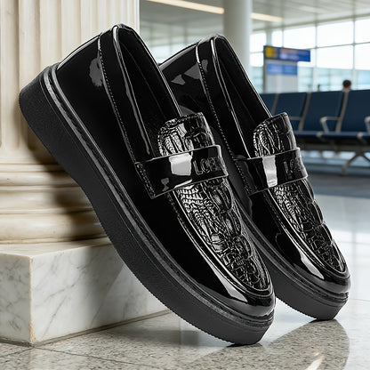 Men's Black PU Leather Casual Business Lace-Up Shoes