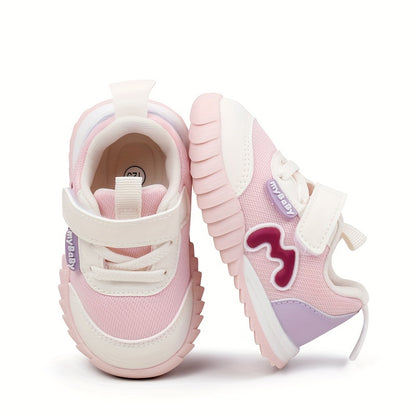 Trendy Design | Breathable Mesh & Non-Slip Sole Sneakers for Youngsters - Stylish Pink & Blue Low-Top Walking Shoes with "Mama Needs Coffee" Patch, Perfect for Spring & Summer Outings