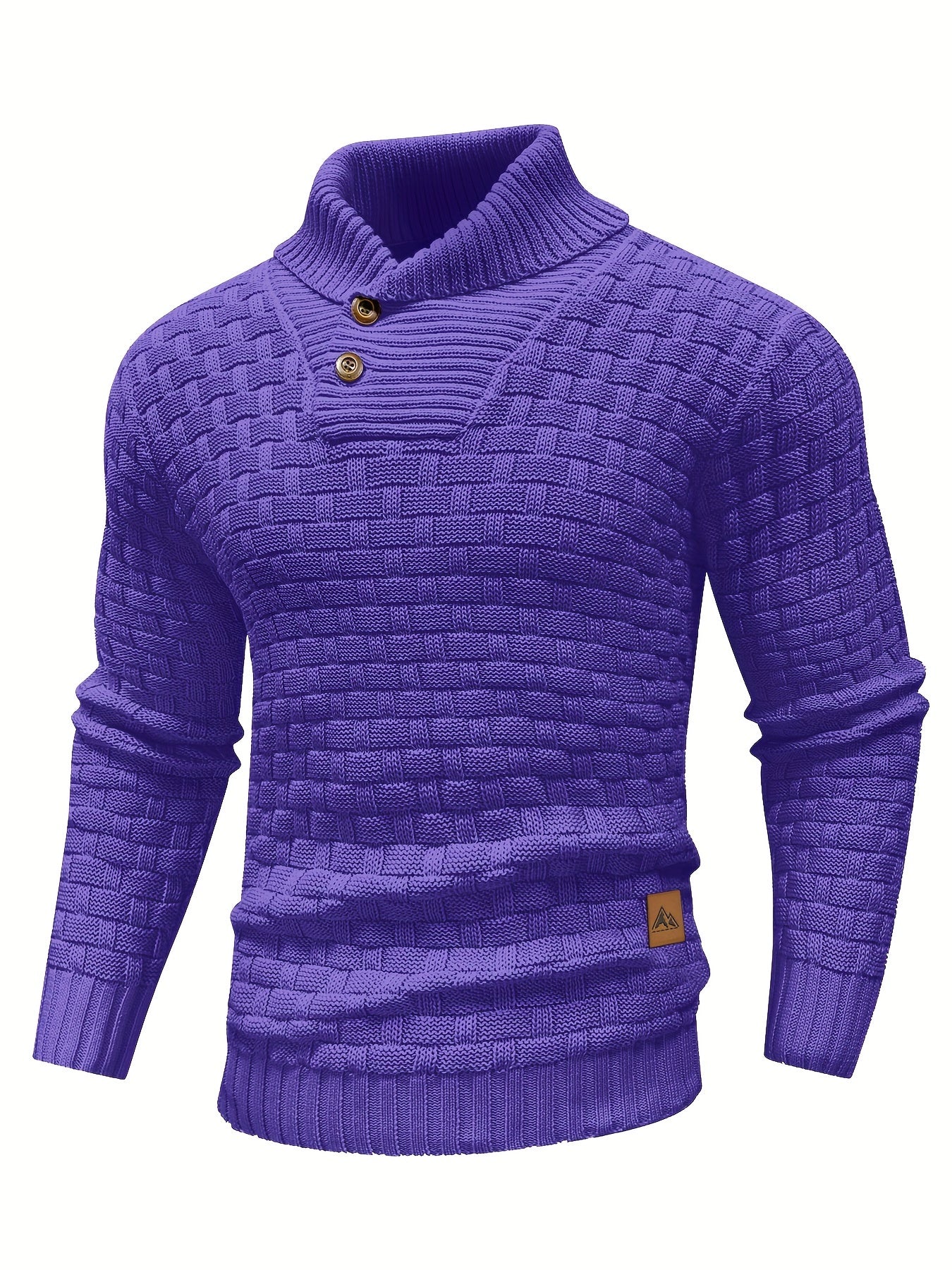 Men's Casual Waffle Pattern High Stretch Sweater, Chic Mature Pullover Sweater For Fall Winter