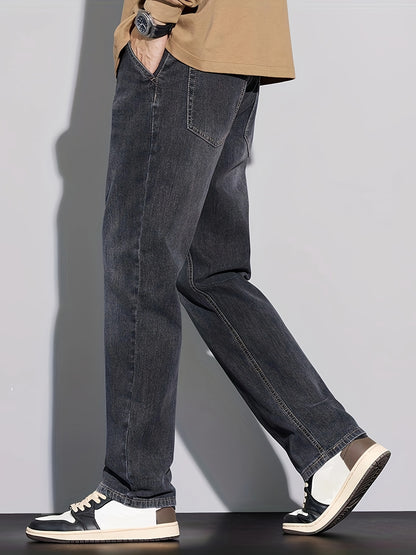Denim Men's Jeans - Casual, Stretchable, Solid Pattern, Regular Length, Suitable for All Seasons, Water Washed, Regular Fit, Conventional Style, Made for Men