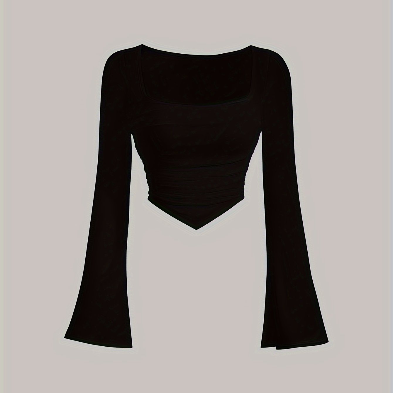 Women'S Elegant Square Neck Solid Color T-Shirt, Polyester Knit Fabric, Short Length, Stretchy Slim Fit, Spring/Fall Fashion Top
