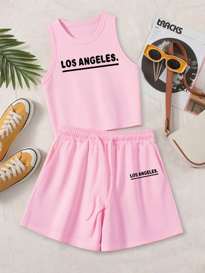 Casual Women's Two-Piece Vest and Shorts Set with Pattern
