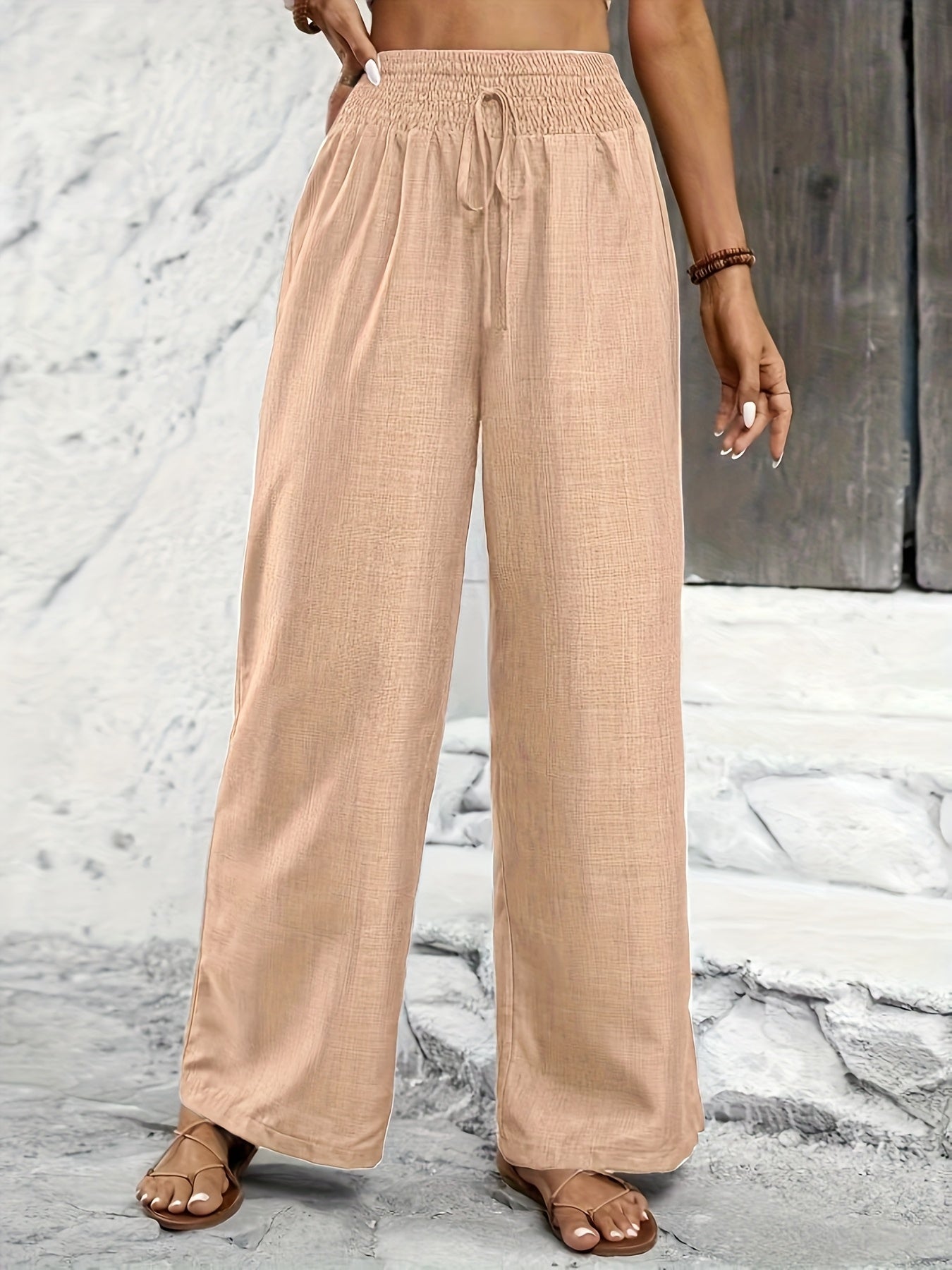 Elegant Solid Color Twisted Knot Straight-Leg Pants