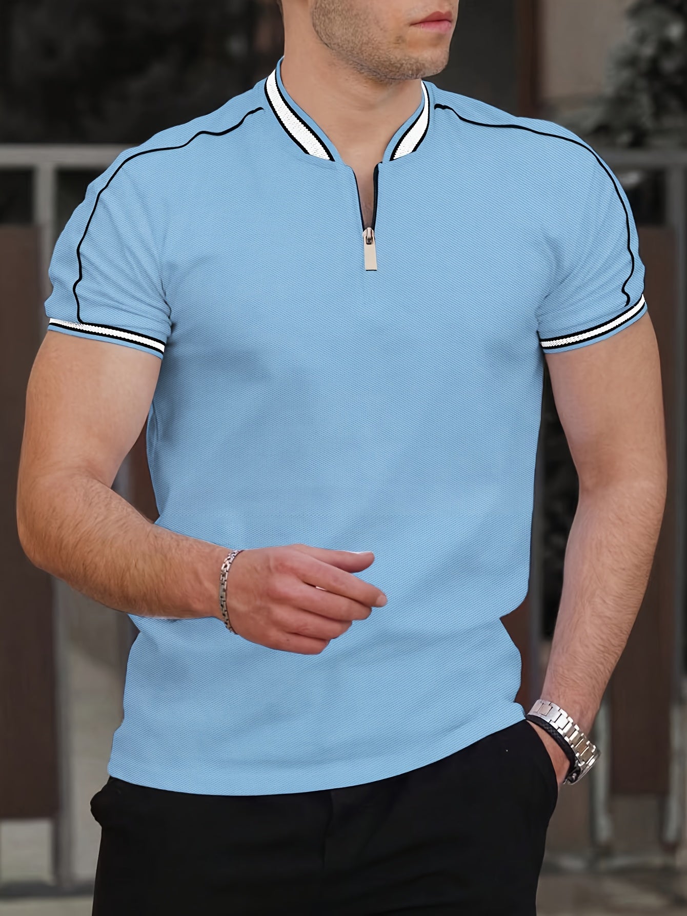 [T-Shirt] Men's Summer Casual Short Sleeve T-Shirt - Breathable Mesh Crew Neck Henley Style Zip Placket, Breathable Fabric, Dry Cleanable Regular Fit Outdoor & Casual Attire, Loose Style, Zip Front Design, Easy Care, Zip Shir - ayq