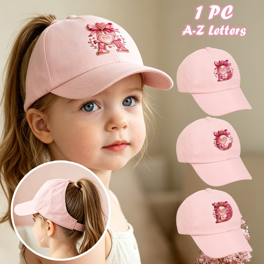 Adjustable Pink Baby Baseball Cap with Alphabet Heart Bow for Kids