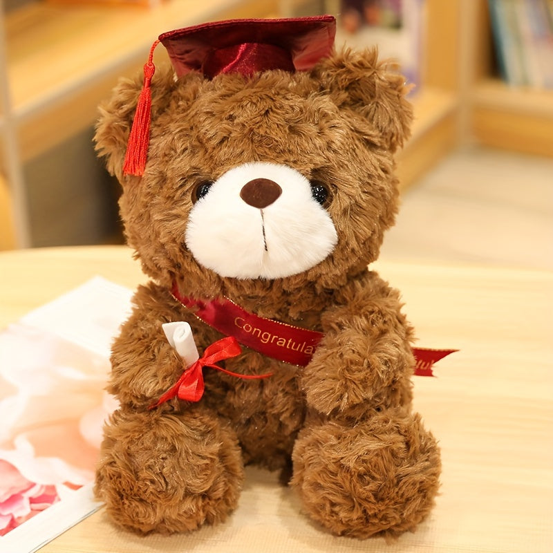 1 Graduation Bear Plush Toy, 23cm/9.1in, Two Colors Available. Ideal as a Gift for Halloween, Thanksgiving, Christmas, New Year, Valentine's Day, Mother's Day, Carnival, Easter, and Graduation Season. Suitable for Living Room