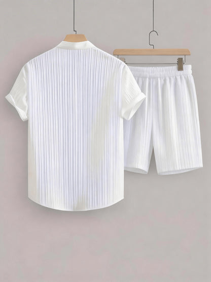 Men's Casual 2-Piece Summer Set: Button-Down Shirt & Drawstring Pants