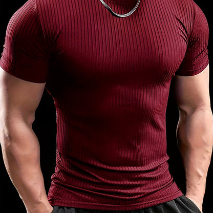 Men's Stretch Fit Short Sleeve T-Shirt - Breathable, Comfortable Polyester Blend, Solid Blue, Crew Neck, Casual  Sporty Style for Spring/Summer