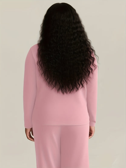 Plus Size - Plus Size - Plus Size - Women'S Plus Size Christmas & Halloween Two-Piece Set - Cozy Long Sleeve T-Shirt with Santa Claus & Snowflake Print, Pockets, and Matching Pants, Casual Holiday Outfit for Fall and Winter,