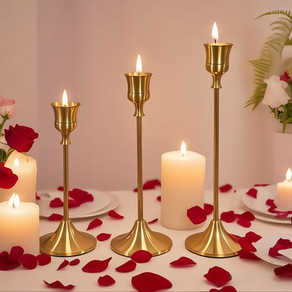 3pcs of Gorgeous Single-Head Metal Candlesticks, Detachable, Suitable for Dating Candlelight Dinner Props, Restaurant Hotels, Home Daily Table Decoration, Birthday Parties, Wedding Event Table Decoration, Christmas Valentine'