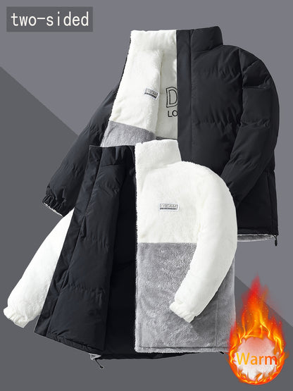 Men'S Heavy-Duty Winter Jacket - Thick Insulated Coat with Full-Zip Closure, Double-Sided Wearing, Stand Collar, Non-Stretch Fabric - Cold Weather Outerwear for Men