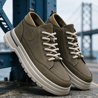 Plus Size Men's Casual Low-Top Motorcycle Boots, All-Season PU