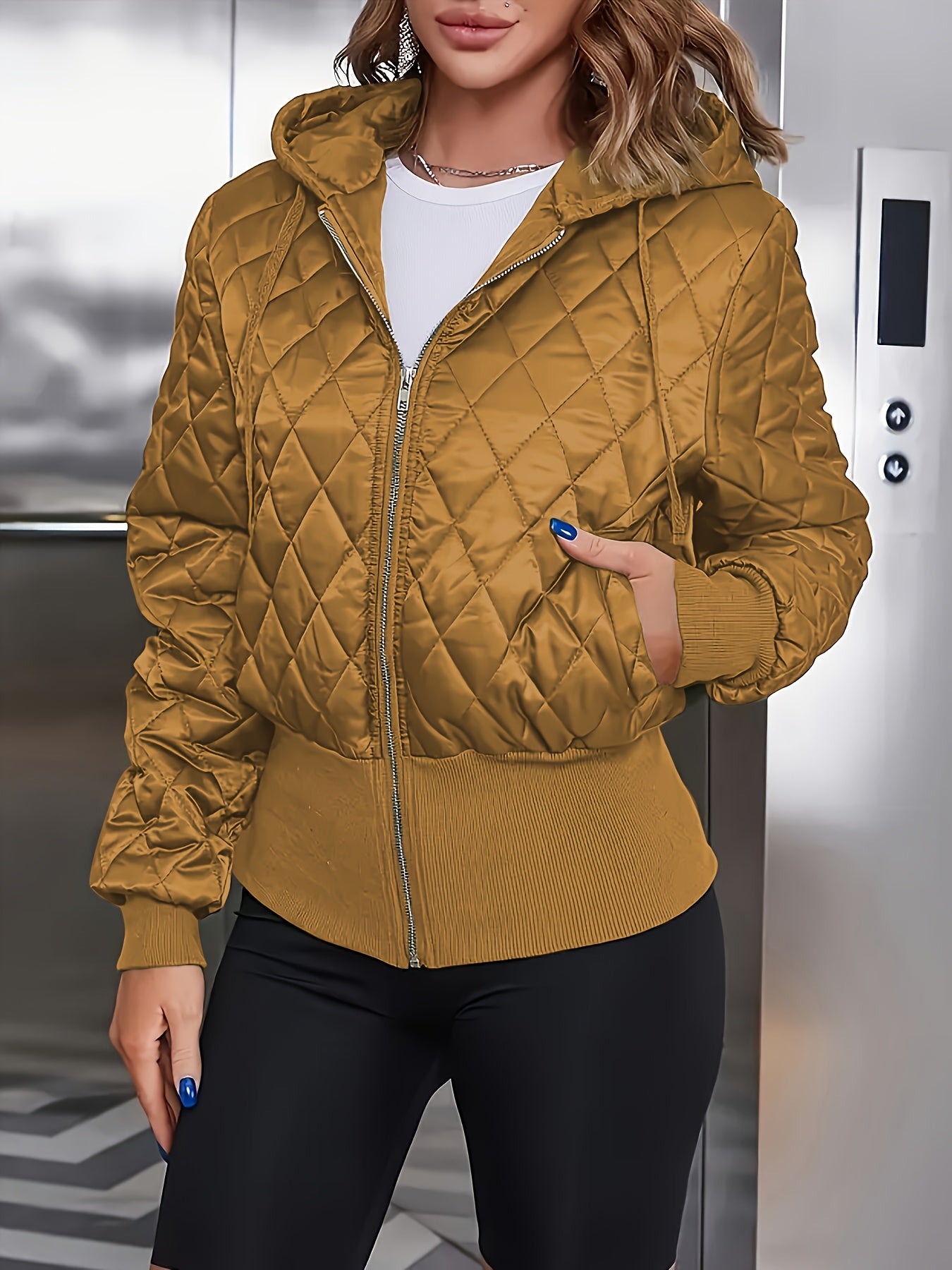 Women's Thick Zip-Up Hooded Jacket - Olive Green Full-Zip Front Closure, Non-Stretchy Structured Fit Coat for Casual, Formal, - Machine Washable Outerwear, Casual Wear, Classic Design, Highquality Material, Office Attire