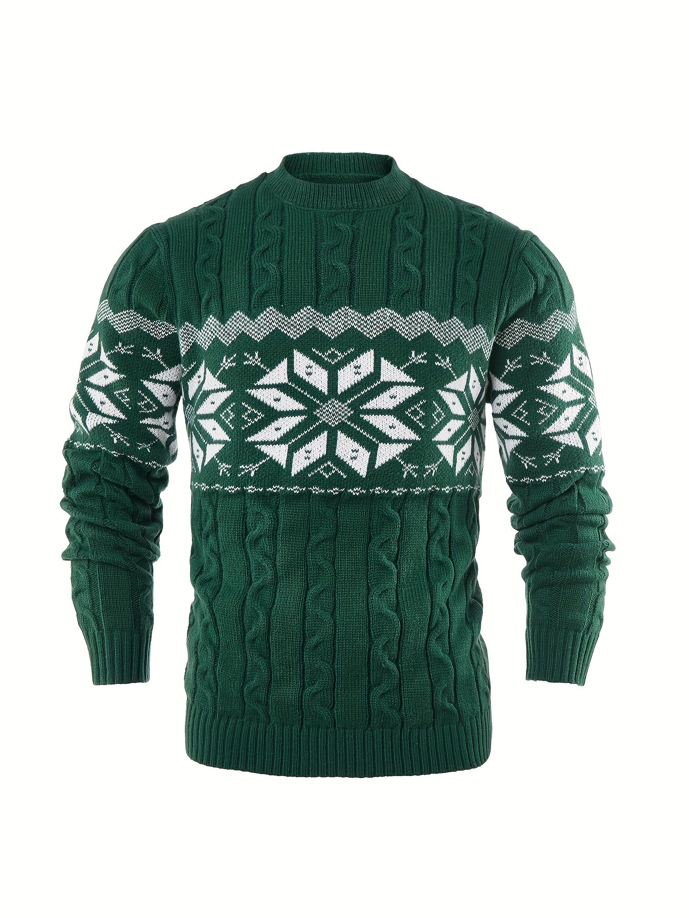 Men's Slim-Fit Cable Knit Sweater - Winter Warm Pullover with Geometric Corduroy Clasp (Adjustable Rope), Round Neck Long Sleeve Casual Sweating for Fall/Winter Layering - Hand Washable Knitwear for Smart-Casual Outfits (Not