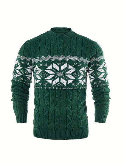 Men's Slim-Fit Cable Knit Sweater - Winter Warm Pullover with Geometric Corduroy Clasp (Adjustable Rope), Round Neck Long Sleeve Casual Sweating for Fall/Winter Layering - Hand Washable Knitwear for Smart-Casual Outfits (Not