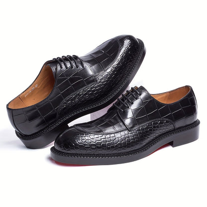 Men's Cowhide Casual Business Shoes with Crocodile Stitching