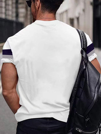 Men'S Casual Los Angeles Graphic T-Shirt - Short Sleeve, Round Neck, White with Purple  Gray Stripes, Comfortable Summer Tee for Casual Attire, Everyday Tshirt   Casual Style   Comfortable Fit