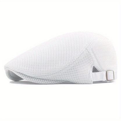 1 Men's Breathable Mesh Beret Hat - Casual Summer Style, 100% Polyester with Adjustable Faux Leather Strap for Comfort Fit