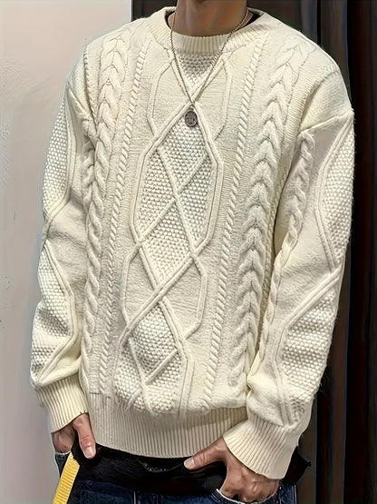 Men'S Knitted Acrylic Pullover Sweater with a Round Neck And Long Sleeves, Made from Knitted Fabric, Featuring a Casual Regular Fit Suitable for Weekends - Fall/Winter Collection