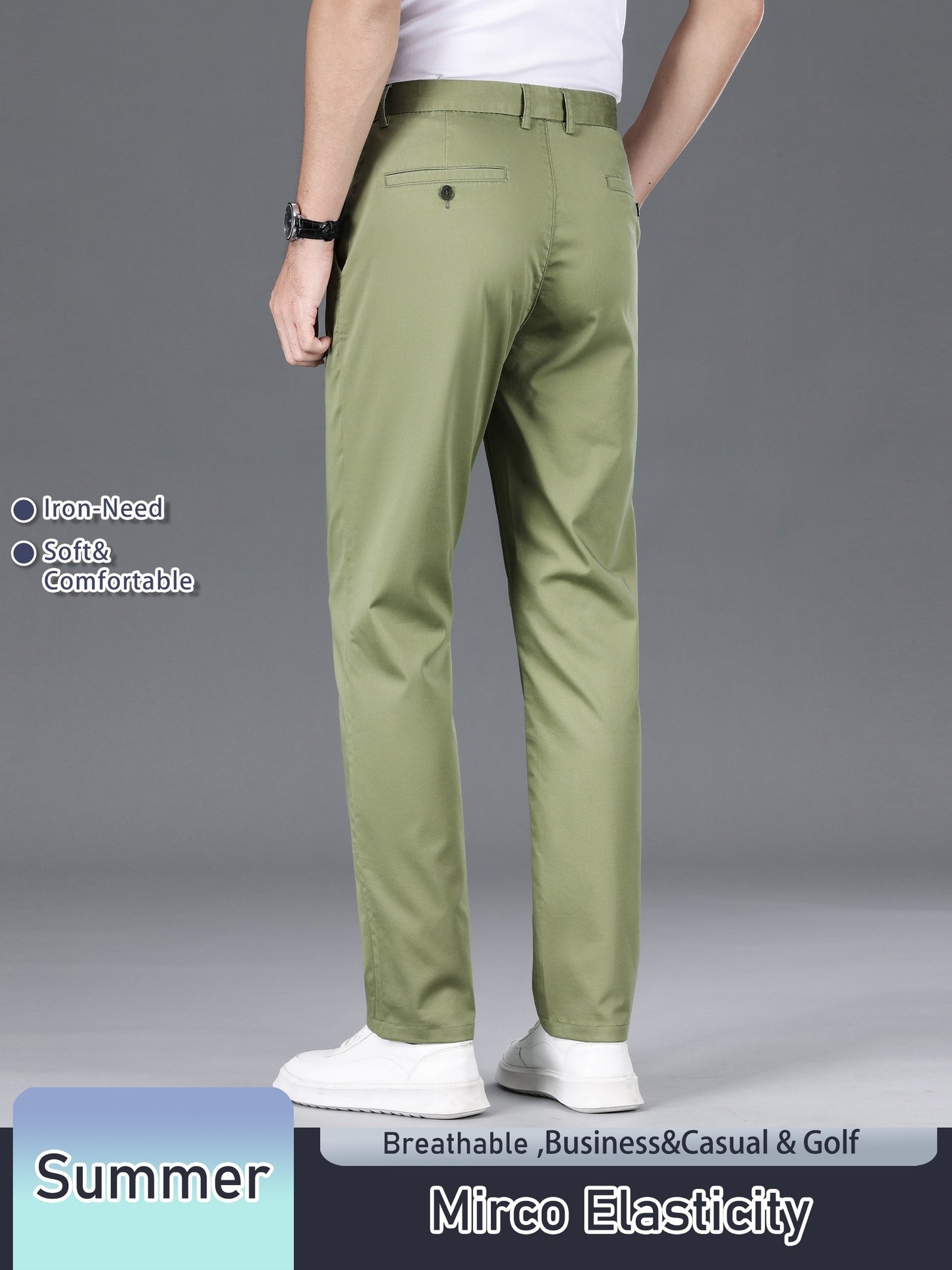 Men's Solid Color Straight Leg Business Style Cotton Blend Pants, Casual Comfy Breathable Outdoor Trousers As Gift