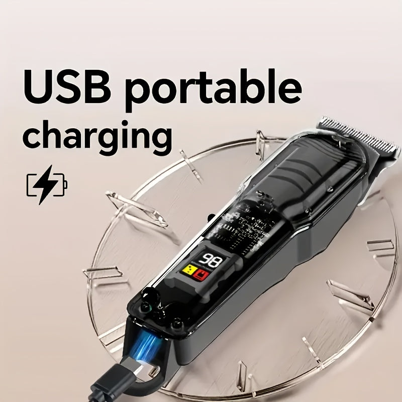 Rechargeable Professional Grooming Kit, Men's Digital Display Electric Trimmer, Minimalist Transparent Design | Portable Haircutting Tool for Home & Salon Use, Essential for Stylists, Ideal for Hair & Beard Trimming, Father's