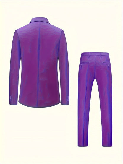 Men'S Solid Color Polyester Work Suit - Classic Lapel Collar, Non-Stretch Fabric, Long Suit Sleeves, Four-Season Versatility, Button-Front Jacket with Pants - Regular Fit Woven Suit Set (80% Polyester, 20% Viscose)