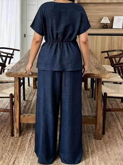 Plus Size Women's Tummy Control Top with Straight Leg Pants