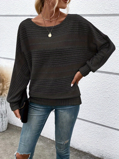 1 հատ Women'S Casual Crew Neck Knit T-shirt - պոլիեսթեր պինդ գույնի երկարաթև վերնաշապիկ գարնան/աշունի համար