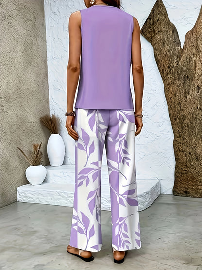 Elegant Sleeveless Cardigan and Floral Pants Set for Spring