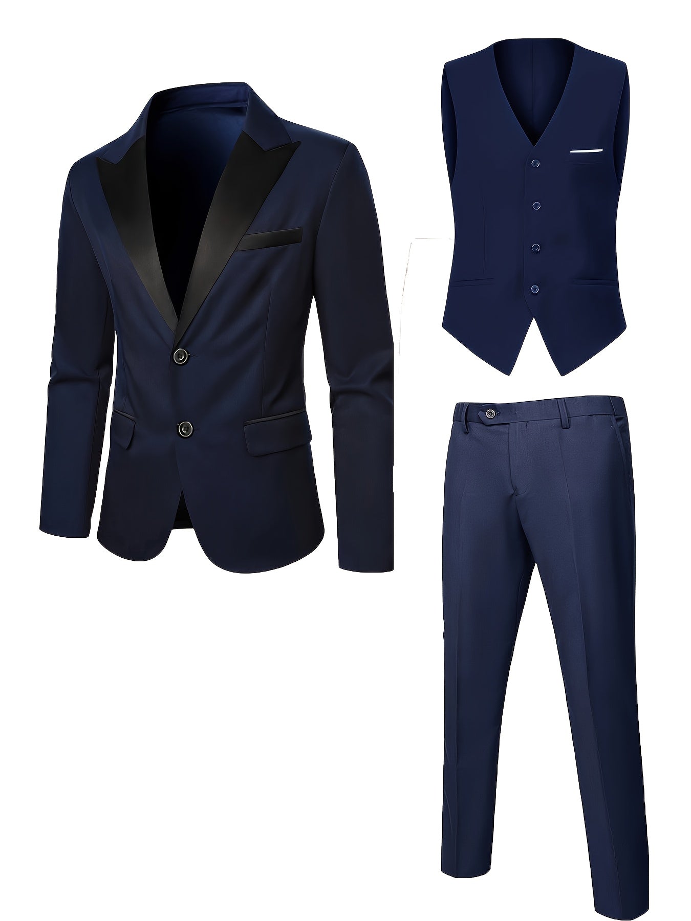 Men's 3-Piece Polyester Suit with Vest and Trousers