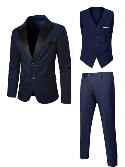 Men's 3-Piece Polyester Suit with Vest and Trousers