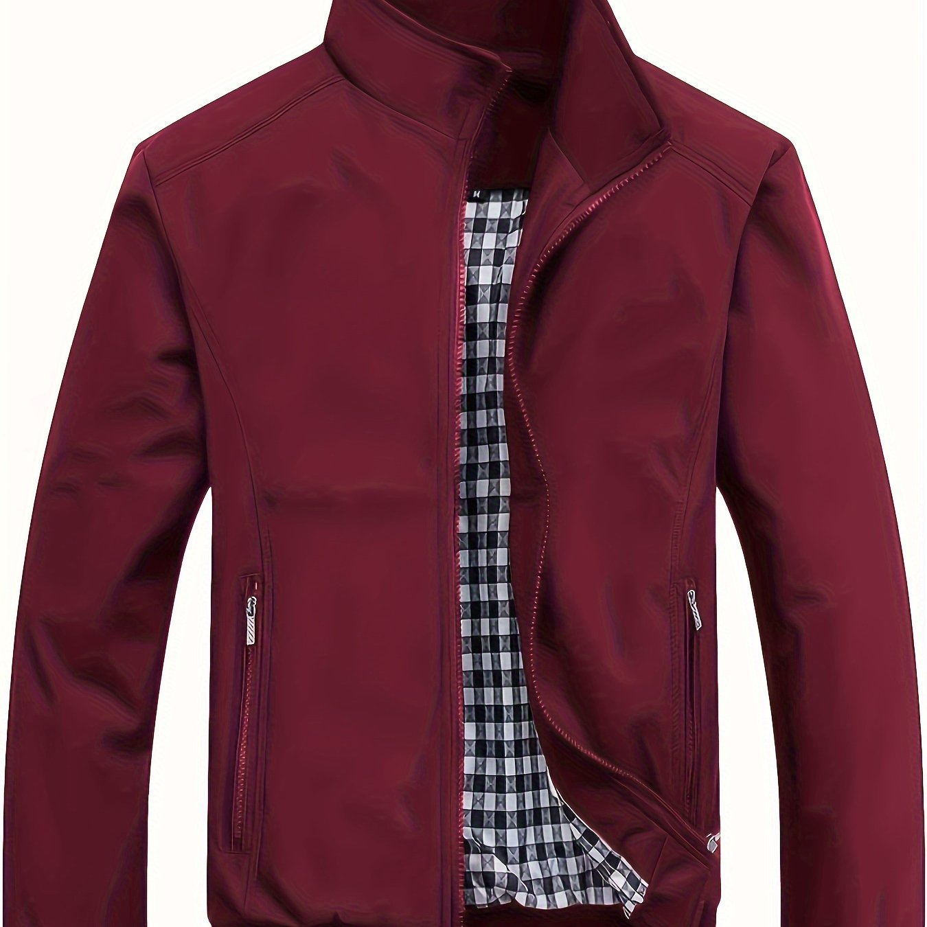 Men's Long Sleeve Zip Up Stand Collar Coat, Business Stand Collar Jacket With Zipper Pockets, Spring Autumn Men's Clothing