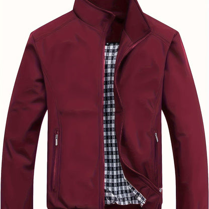 Men's Long Sleeve Zip Up Stand Collar Coat, Business Stand Collar Jacket With Zipper Pockets, Spring Autumn Men's Clothing